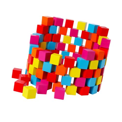 GARIOUANS 100 Stück Teiliges Holzbaukasten Bunte Lernwürfel mit Abgerundeten Ecken Pädagogische Bausteine für Farb und Handfertigkeiten von GARIOUANS