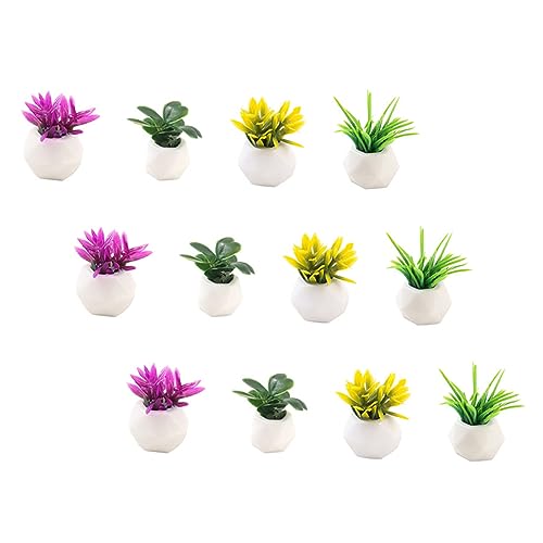GARIOUANS 12 Stück Mini-Pflanzenmodell Mikrolandschaftsblume klein Puppenhaus Topfblumen winzig dekorativ Miniaturhausdekorationen Mini-Bonsai-Figuren-Ornament Miniatur-Puppenhausblumen Harz von GARIOUANS