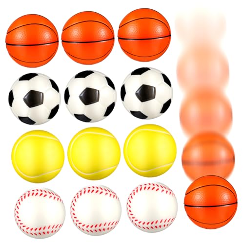 GARIOUANS 12 Stück PU Stressbälle in Designs Basketball Fußball Tennis Baseball Langlebige Stress Spielzeuge zum Drücken für Büro Schule und Party von GARIOUANS