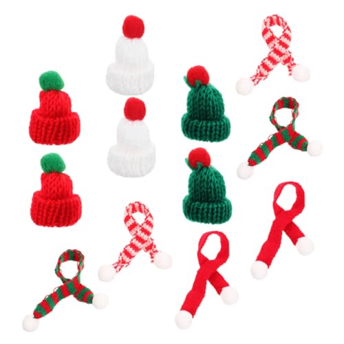 GARIOUANS 12 Stück Teiliges Mini Strickmützen und Schals Weihnachtsmützen Basteln Weihnachtliche Dekoration Puppenzubehör für Flaschendeko DIY Weihnachtsbaum Schmuck mit Weichem Garn von GARIOUANS