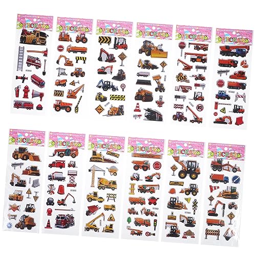 GARIOUANS 12 Stück Teiliges Sticker Set für Fahrzeuge Bagger LKW und Baustellenfahrzeuge Bunte Cartoon Aufkleber für Kreative Bastelprojekte und von GARIOUANS