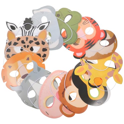 GARIOUANS 12 Stück Teiliges Tierpapiermasken aus Stabilem Material Atmungsaktiv und Wiederverwendbar Lebensechte Dschungel Tiergesichter für Party Karneval Cosplay und Halloween von GARIOUANS