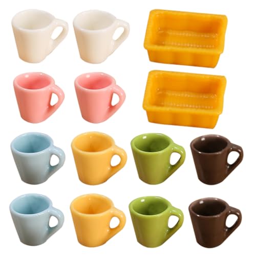 GARIOUANS 14 Stück Teiliges Miniatur Kaffeetassen in Farben mit Tellern Detailreiche Puppenhaus Deko Kindersicheres Resin Geeignet für Küchen und Miniatur Hauszubehör von GARIOUANS