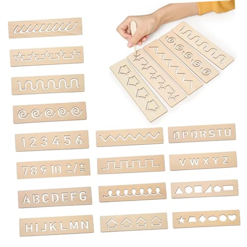 GARIOUANS 16 Stück Teiliges Holz Lernspielzeug für Frühe Schreibübungstafel mit Buchstaben Zahlen und Geometrischen Formen Pädagogisches Schreib und Übungsbrett für Vorschulkinder von GARIOUANS
