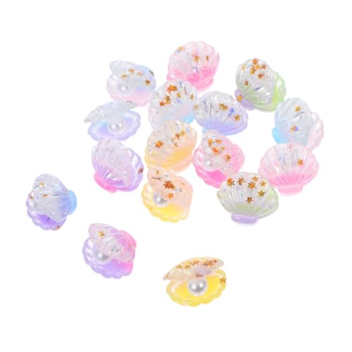 GARIOUANS 16 Stück Teiliges Leuchtender Mini Muschel Figuren mit Perle Fluoreszierende Resin Dekorationen für DIY Basteln Realistische Miniatur Schmuckstücke für Party und Meeresdekor von GARIOUANS