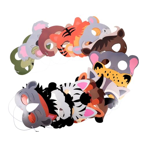 GARIOUANS 16 Stück Teiliges Tiermasken Party Dschungel Masken Leichte Papiermasken für Karneval Halloween Kostüm Zubehör Wildtiere Thema von GARIOUANS