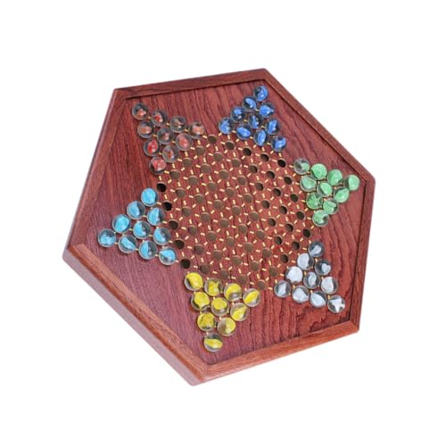 GARIOUANS 1Satz Chinesisches Checkers Brettspiel aus Holz mit Glasmurmeln Sechseckige Spielbrett für Familienunterhaltung und Strategischen Spaß für Erwachsene von GARIOUANS