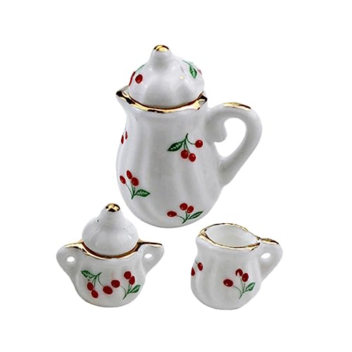 GARIOUANS 2 Sätze Kirsch Keramik Topf Miniatur-Life-Scene-Accessoire DIY Zubehör Mini- Kleine Hausmöbel Mini-wasserkocher Mini-teetassen Feenhausverzierung Modell von GARIOUANS