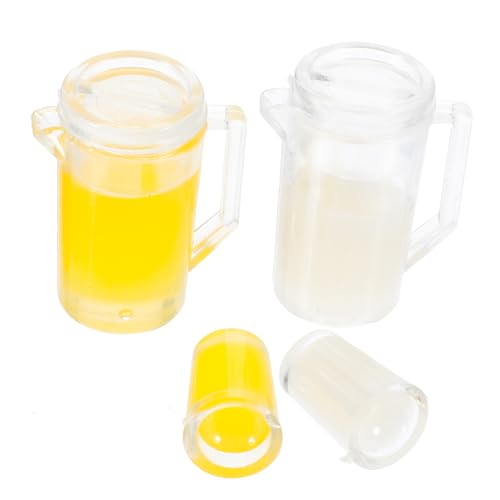 GARIOUANS 2 Sätze Mini -Milch Orangensaft Set Drinnen Dekoration Mini-tassen Puppenhaus Wasserkocher Mini-getränkeflaschen Miniaturartikel Kleines Milchkännchen Mini-teetasse Plastik von GARIOUANS