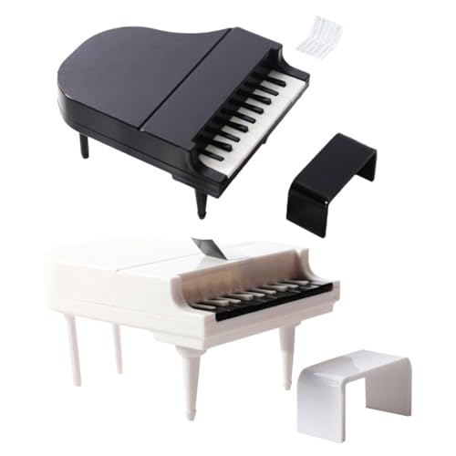 GARIOUANS 2 Sätze Miniatur Klavier Modell mit Hocker Teilig Puppenhaus Möbel Langlebiges Material Dekoratives Miniaturmöbel für DIY Puppenhaus und Micro Landschaft Weiß und Schwarz von GARIOUANS