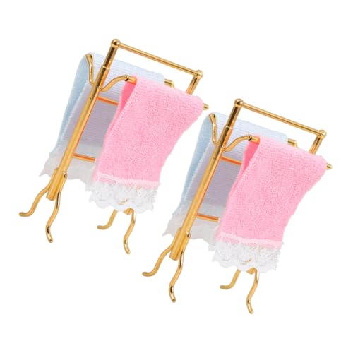 GARIOUANS 2 Sätze Miniaturer Handtuchhalter für Puppenhaus Teiliges Set aus Hochwertigem Material für Puppenhaus Dekoration Fördert Kreativität und Realistische Szenen von GARIOUANS