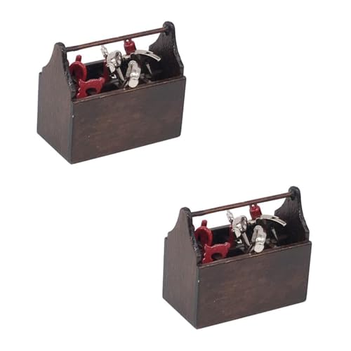 GARIOUANS 2 Sätze Puppenhaus-Modell Mini werkzeugkoffer Toolbox für Dollhouse Haus-Modellbausatz Puppenhausbauzubehör Hausmodell Zubehör für Puppenhaus Dollhouse Dekorationen Holz Braun von GARIOUANS