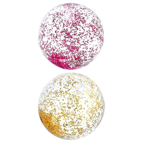 GARIOUANS 2 Stück Aufblasbarer Glitzer Strandball Leuchtendes Wasserspielzeug für Sommeraktivitäten Strandpartys und Schwimmbadspaß mit Pumpe und Roségold Zufällige Farbe von GARIOUANS