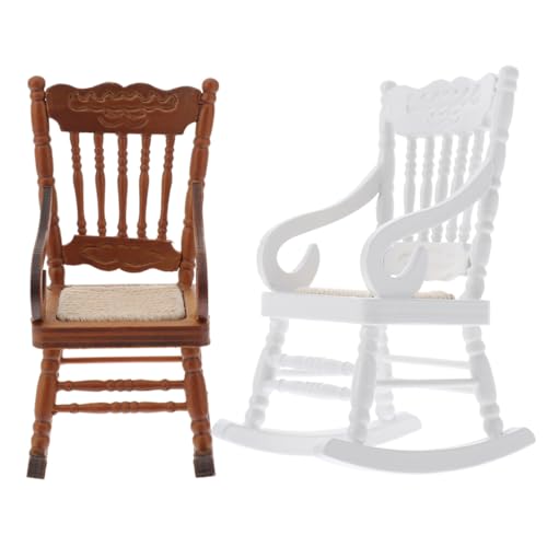 GARIOUANS 2 Stück Maßstab Holzstuhl mit Weichem Seilsitz Vintage Design Teiliges Braun Weiß Weihnachtsdeko Sammler von GARIOUANS