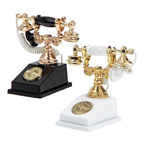 GARIOUANS 2stücke Miniatur Telefon Dekoration Retro DIY Puppenhaus Zubehör Vintage Telefon Modelle Für Kreative Wohnraumgestaltung von GARIOUANS