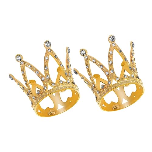 GARIOUANS 2 Stück Mini -kronendekorationen Winzige Krone Blau Kuchen -topper Hochzeit Cupcake-kronen Geburtstagsdekorationen Tiara-cupcake-dekoration Krone Cupcake Topper Legierung Golden von GARIOUANS