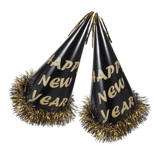 GARIOUANS 2 Stück Neujahrs-papierhüte mit Goldfarbenen Fransen Dekorative Partyhüte für Silvesterfeier Bequeme für Erwachsene und Jugendliche Festliche Jahresenddekoration von GARIOUANS