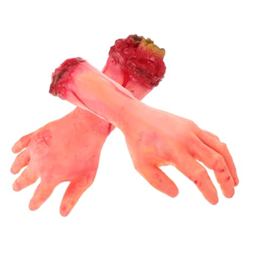 GARIOUANS 2 Stück Realistische Halloween Deko Teilig Blutige Fake Arme und Hände Gruselige Spukhaus Requisiten Lebensechte Dekoration für Party Bühne April Fools Outdoor und Innenbereich von GARIOUANS