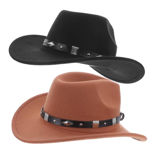 GARIOUANS 2 Stück Western Cowboyhut für Damen und Herren Leichte Atmungsaktive Hüte mit Breiter Krempe Upturned Brim für Rodeo Partys Strand Pool und Western Kostüme von GARIOUANS