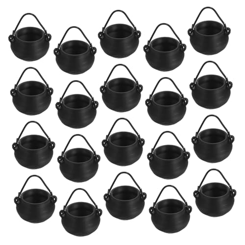 GARIOUANS 20 Stück Halloween Crucible Can Kessel Mini winziger Kesseltopf Mini-Hauskesseltöpfe winzige Figuren Kleiner Kessel Halloween-Miniatur-Kesseltöpfe Miniaturkessel Plastik Schwarz von GARIOUANS