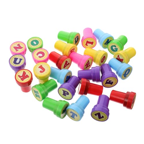 GARIOUANS 26 Stück Teiliges Stempelset Buchstaben Selbstfärbend Umweltfreundlich Kunststoff Rundform Zufallsfarben für Basteln Scrapbooking Grußkarten Dekoration Zufällige Zufällige Farbe von GARIOUANS