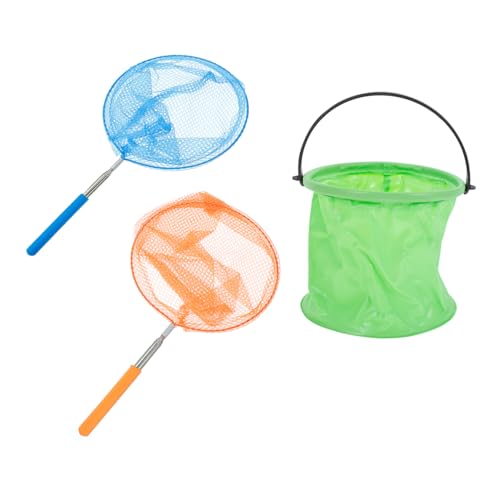 GARIOUANS 3 STÜCKE Teiliges Kinderset Teleskop Edelstahl netze zum Fangen von Insekten und Fischen mit Faltbarem Eimer in Orange Hellblau und Grün Robust und Langlebig für Outdoor Spiele von GARIOUANS