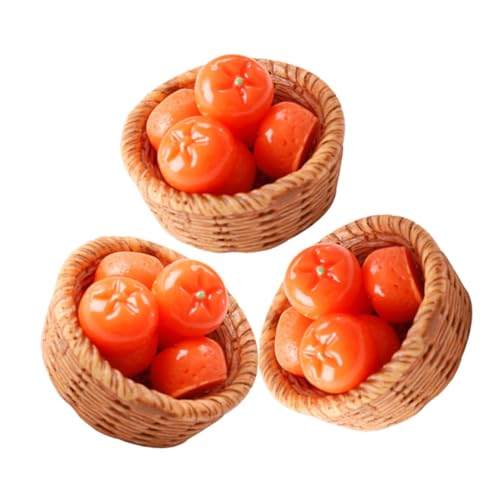 GARIOUANS 3sätze Miniatur Obst Deko Lebensechten Orangen Im Korb Für Puppenhaus-layouts Fotorequisiten Bunte Miniatur-fruchtdekoration Für Verschiedene Anlässe von GARIOUANS