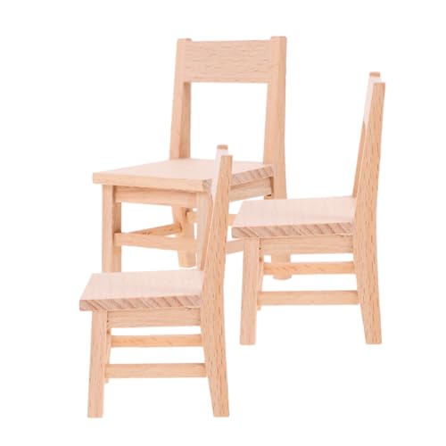 GARIOUANS 3 Stück Miniatur Holzstühle für Puppenhaus Kleine Realistische Holzsessel aus Stabilem Material Platzsparende Miniaturmöbel für DIY Puppenhaus Dekoration Spielspaß von GARIOUANS