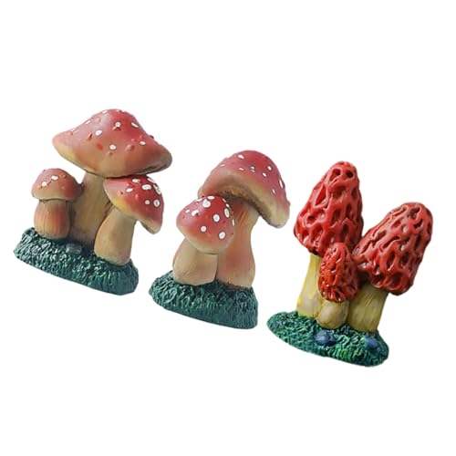GARIOUANS 3 Stück Teiliges Mini Pilz Dekor aus Resin Realistische Kleine Garten Ornamente Detailreiche Miniatur Pilzfiguren für Feengärten Blumentöpfe und Outdoor Deko von GARIOUANS