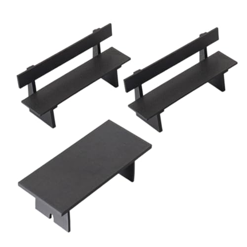 GARIOUANS 3 Stück Teiliges Miniatur Puppenhaus Möbelset mit Stabilem Tisch Zwei Sitzbänken und Stuhl Vielseitig Einsetzbar als Gartenstuhl Puppenhaus Dekoration oder Miniatur Esszimmer von GARIOUANS