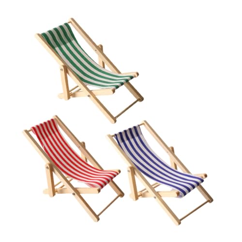 GARIOUANS 3 Stück Teiliges Miniatur Strandstühle aus Holz und Faltbare Leichte Puppenhaus Möbel für DIY Dekoration Portable Mini Liegestühle in Rot Blau und Grün für Puppenhaus und von GARIOUANS