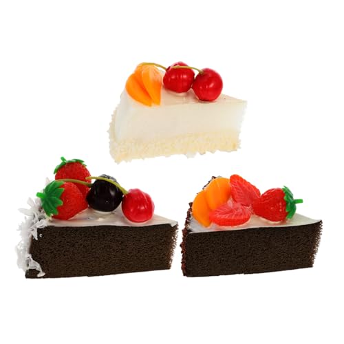 GARIOUANS 3 Stück Teiliges PU Simulation Kuchenmodelle Realistische Torten Deko für Fotografie Party und Bäckerei Detailreiche Kunsttorten mit Erdbeer Kirsch und Pfirsich Designs als und von GARIOUANS