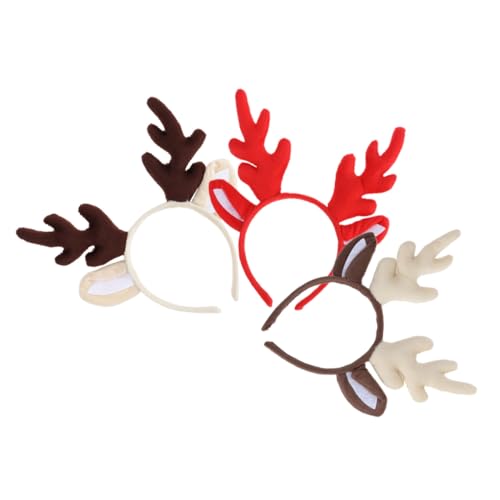 GARIOUANS 3 Stück Weihnachts Hirschgeweih Stirnband mit Ohren Festlicher Kopfschmuck für Cosplay und Party Cremeweiße Kaffeebraune und Rote Geweih Haarreifen von GARIOUANS