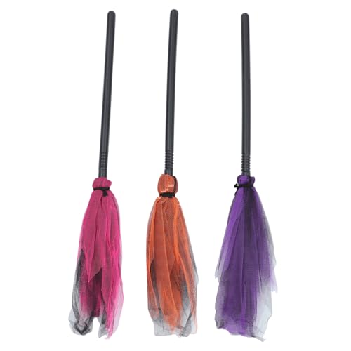 GARIOUANS 3 Stücke Hexenbesen Teiliges Kunststoff und Mesh Halloween Deko Stabiler Hexenbesen für Kostümparty und Cosplay Wiederverwendbar für Familien von GARIOUANS