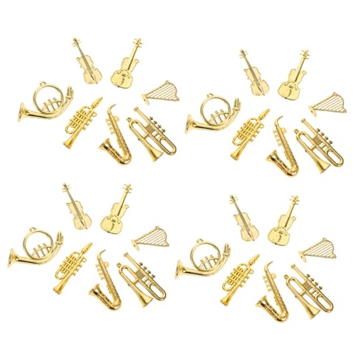 GARIOUANS 35 Stück Teiliges Miniatur-musikinstrumente-Set mit Gitarre Trompete Miniatur Kupferinstrumente für Puppenhaus-Dekoration Mini Flötenmodell und Realistische Mini Violine für von GARIOUANS