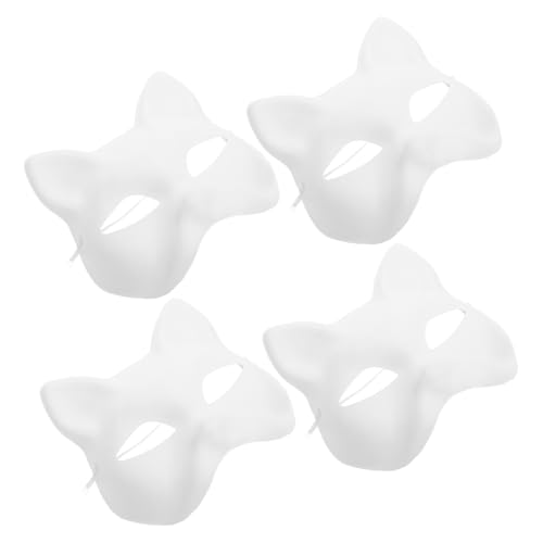 GARIOUANS 4 Stück DIY Katzenmasken aus Pappmaché Leichte Leere Bühnenmasken zum Bemalen Umweltfreundlich Komfortabel für Halloween Kostümparty Cosplay und Karneval von GARIOUANS