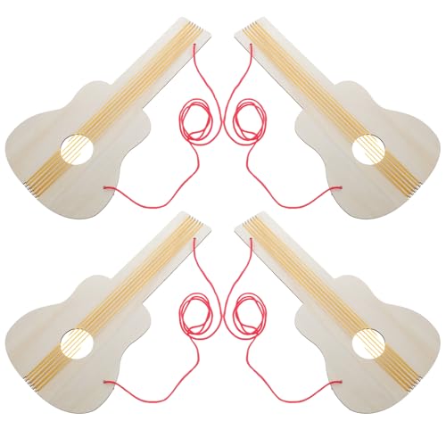 GARIOUANS 4 Stück Kindergarten Holzgitarren Bastelsets Holzgitarren Kindergitarren Bastelsets Holzgitarrenscheiben Kleinkindgitarre Kindergitarre Unfertige Gitarrenspielzeuge von GARIOUANS