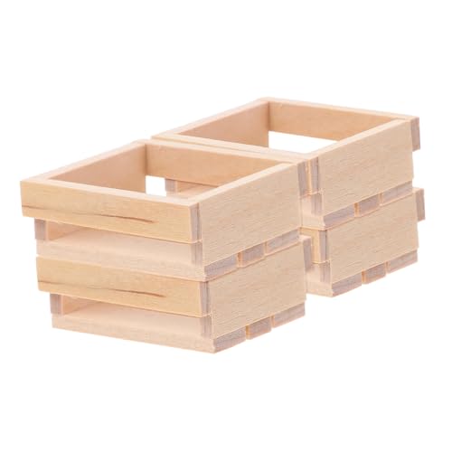 GARIOUANS 4 Stück Miniatur Holz Aufbewahrungskorb Stabile Holzboxen mit Hohldesign Vielseitig Einsetzbar für Puppenhaus Dekoration Garten Kleine Gegenstände Ordnen Puppenhaus Zubehör von GARIOUANS