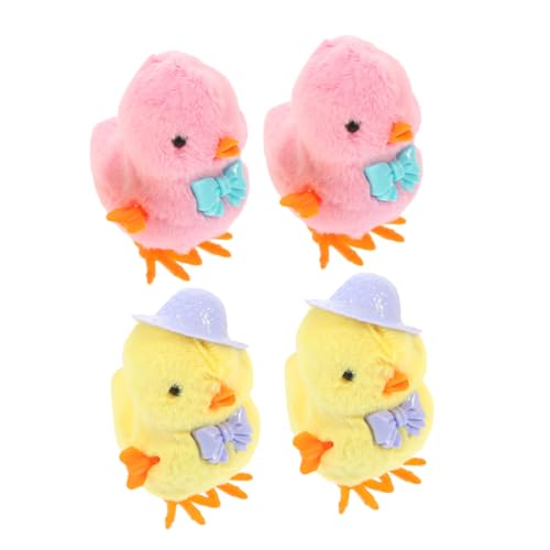 GARIOUANS 4 Stück Teiliges Aufzieh Küken Kuschelige Plüschküken mit und Krawatten Weiche Wind Up Spielzeuge für Lustige Springende Kleine Hühner Ostergeschenk für Jungen und Mädchen von GARIOUANS