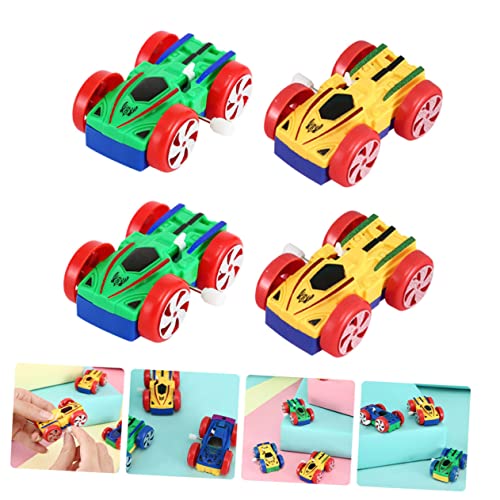 GARIOUANS 4 Stück Teiliges Aufziehauto Doppelseitige Cartoon Wind Up Spielzeuge Batteriefrei Energiesparend Stabile Materialien Pädagogisch für Kleinkinder Gemeinsamen Zufällige Farbe von GARIOUANS