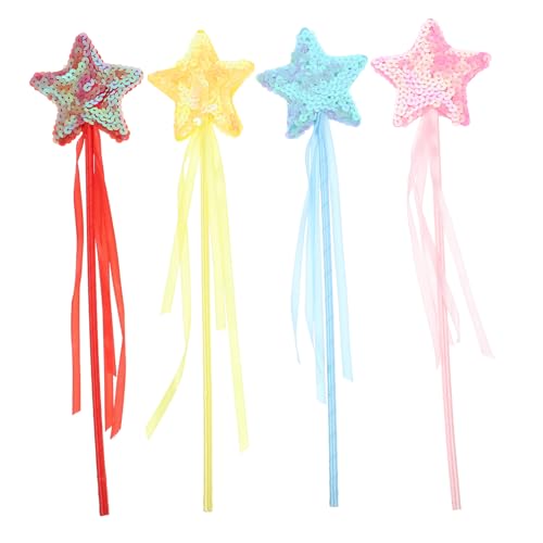 GARIOUANS 4 Stück Teiliges Feenstab Bunte Party Accessoires Leichte Kunststoffstäbe für Halloween Geburtstagsfeier Mädchen Cosplay Zubehör Gelb Blau Rot von GARIOUANS