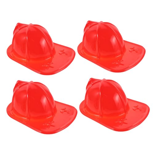 GARIOUANS 4 Stück Teiliges Feuerwehrhelm Kunststoff Realistisch Gestaltete Bunte Feuerwehrmützen für Halloween Rollenspiel und Kinderparty Zubehör von GARIOUANS