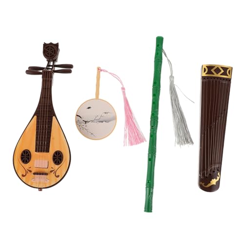 GARIOUANS 4 Stück Teiliges Miniatur Antiker Puppenaccessoires aus Hochwertigem Dekorative Miniatur Requisiten Guzheng Guqin Flöte und Fächer Farblich Zufällig für Zufällige Zufällige Farbe von GARIOUANS