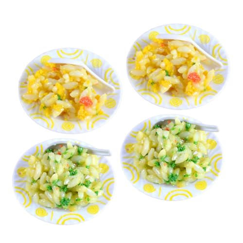 GARIOUANS 4 Stück Teiliges Miniatur Eier Gebratener Reis Modellset Realistische Puppenhausküche Dekoration Detailgetreues Falsches Essen für Spielessen und Küchenspielzeug für Kinderküche von GARIOUANS