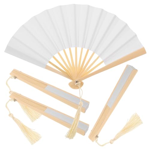 GARIOUANS 4 Stück Teiliges Miniatur Handfächer für Puppen Weißer Papierfächer Tragbar Stilvolle DIY Dekoration und Fotorequisiten für Puppenzubehör von GARIOUANS