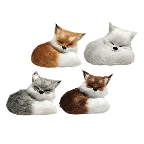 GARIOUANS 4 Stück Teiliges Plüsch Fuchs Modell aus Hochwertigem Material Realistische Tierfigur für Wohn und Bürodekoration Vielseitiges Sofa und Schreibtisch Ornament Naturgetreue von GARIOUANS