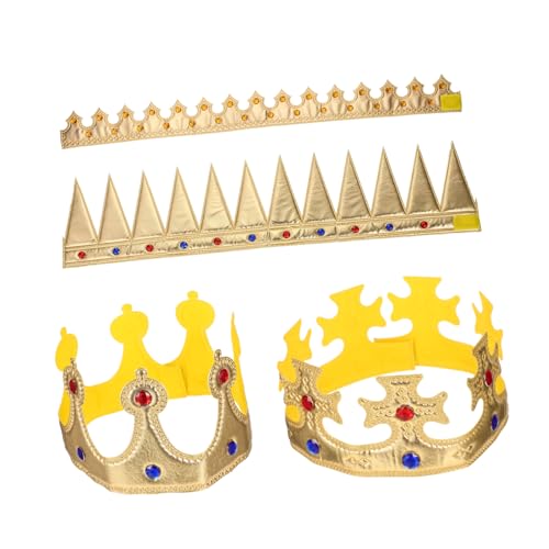 GARIOUANS 4 Stück Teiliges Stoffkrone mit Goldfarbenem Königsmotiv Halloween und Geburtstagskrone für Jungen und Mädchen Stabile Leichte Partyhaarschmuck Dekoration von GARIOUANS