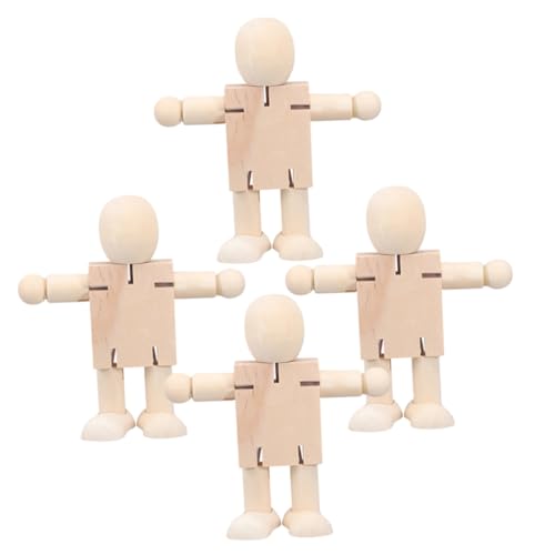GARIOUANS 4 Stück Unvollendete Holzfigur Roboter Teiliges DIY aus Stabilem Holz mit Beweglichen Gelenken Bemalbar Leicht Langlebig Kreative Bastelidee für Erwachsene von GARIOUANS