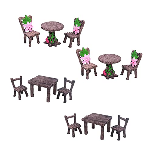 GARIOUANS 4sätze Simulierte Miniatur Möbel Für Moos Und Sukkulentenlandschaften Resin Stuhl Und Tisch Deko Für Mikro-gärten Langlebig Und Detailreich von GARIOUANS