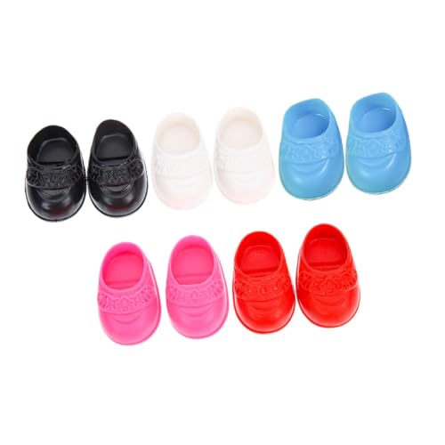 GARIOUANS 5 Paare Mini Puppenschuhe für Puppen Flache Bunte Miniatur Schuhe in Rot Rosa und Blau Niedliche Mini Doll Flat Shoes für Puppenhaus Dekoration und Zubehör von GARIOUANS